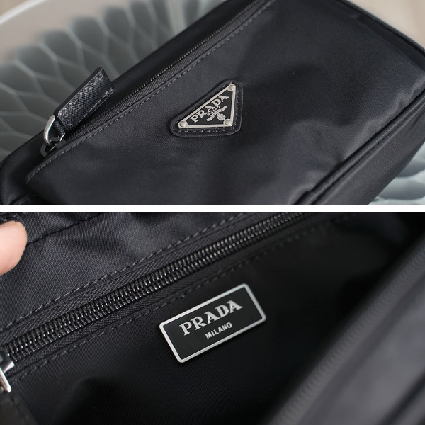 Pra*a navy re-nylon and saffiano leather shoulder bag