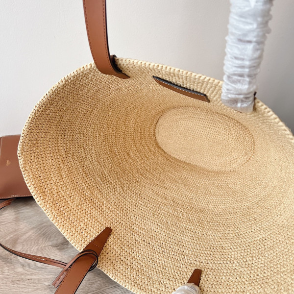 medium S*pple celin* classic panier in raffia and calfskin